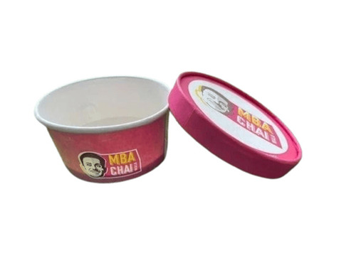 Paper Round Container - 300 ml, Pink Printed Biodegradable and Recyclable Food Packaging Solution, Lightweight and Moisture-Resistant