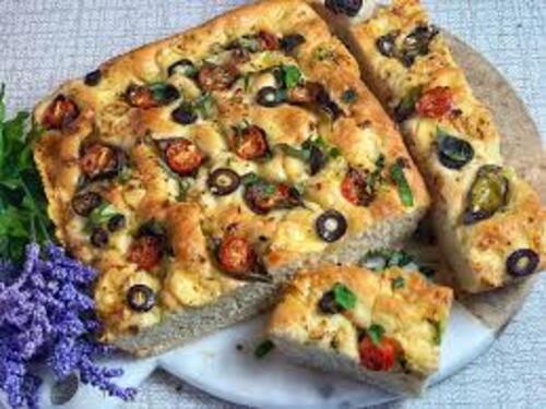 Hot Focaccia Bread - Soft and Airy Italian-Style Flatbread Eggless Topped with Herbs and Olive Oil