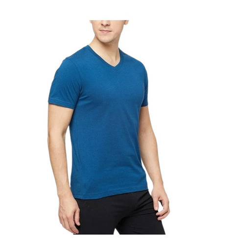 Cotton V-Neck T-Shirt - Regular Fit, Short Sleeves, Machine Washable, Fade and Wrinkle Resistant, Available in Custom Sizes and Blue Color