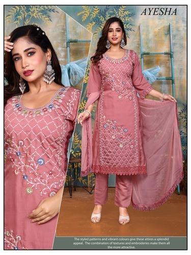 Ladies Orange Suit Set - Silk Fabric, Bust 42 Inch, More Colours, 3-4th Sleeve | Anti UV, Breathable, Anti Wrinkle, Plus Size, Washable