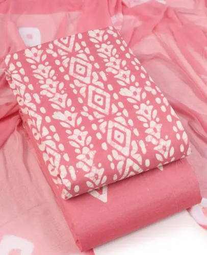Dress Material - Cotton, Light Weight, Breathable, Pink, Printed Design | Quick Dry, Hand Wash, Ideal for Summer Wear