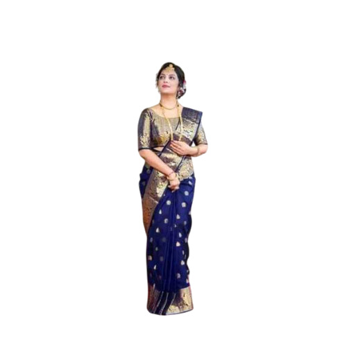 Chiffon Silk Swarovski Crystal Work Banarasi Saree - Color: Blue