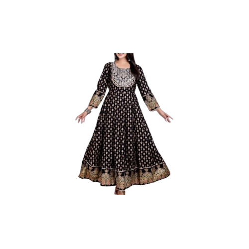 Gold Print Anarkali Gown Dress