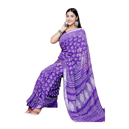 Designer Light Purple Cotton Linen Saree - Feature: Shrink Resistant
