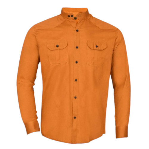 Rust Orange Men Plain Cotton Shirt