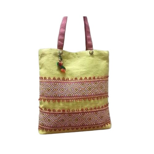 Handled Kasuti Embroidered Tote Bag - Color: Multi Color