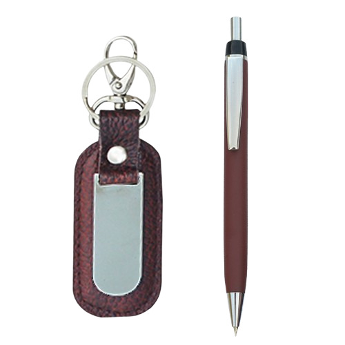 Set 7418 2-In-1 Gift Combo Of Key Ring & Pen - Features: Durable