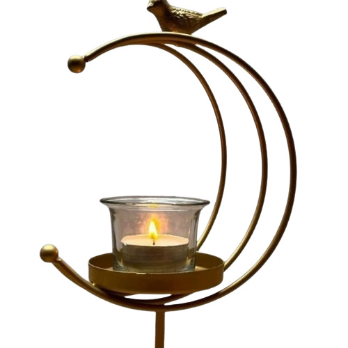 Metal Bird Design Tealight Holder - Color: Golden