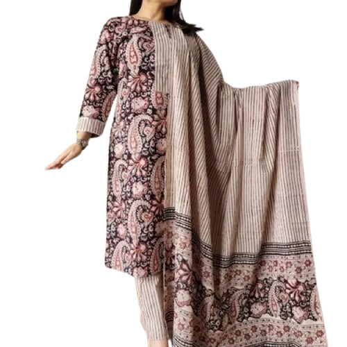 Hand Block Three Piece Ladies Suit