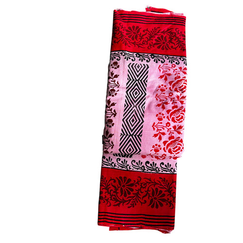 Hand Block Printed Pink Cotton Saree With Black And Red Floral Design - Feature: Washable