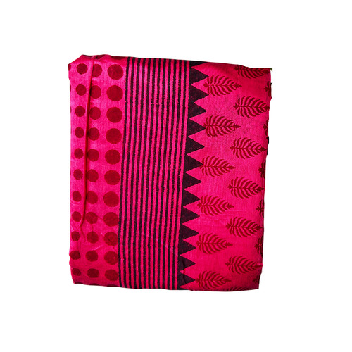 Hand Block Printed Pink Saree With Geometrical And Floral Motifs - Fabric Type: Cotton Silk