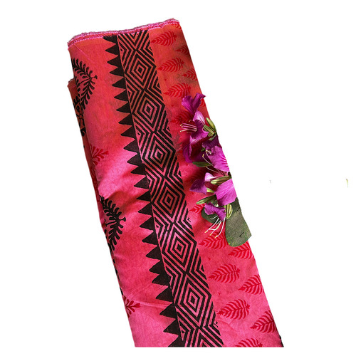 Hand Block Printed Pink Saree With Red And Black Motifs - Feature: Washable