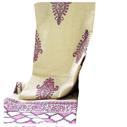 Handblock Printed Khadi Cotton Kurti Material With Pink And Purple Motifs - Application: Garment Industry