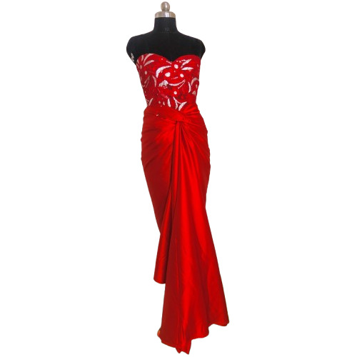 Embroidery Blouse With Satin Dhoti Fabric - Color: Red