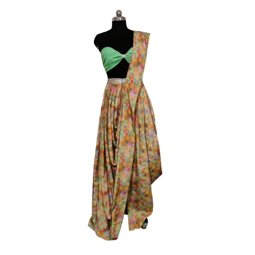 Soft Royal Crepe Digital Floral Printed Fabric - Color: Multicolor