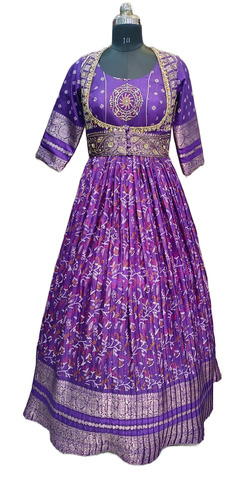 Ladies Purple Banarasi Silk Designer Gown - Color: Multiple