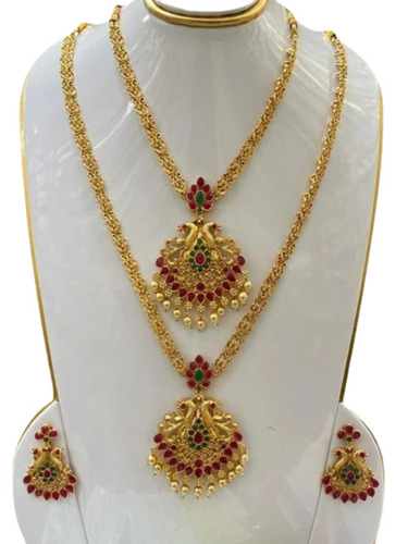 Golden Matte Finish Temple Necklace Set