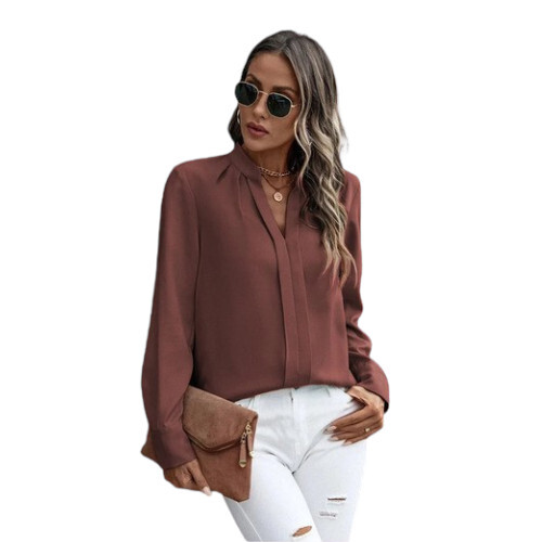 Casual Office Wear Brown Shirts For Women - Color: Rust