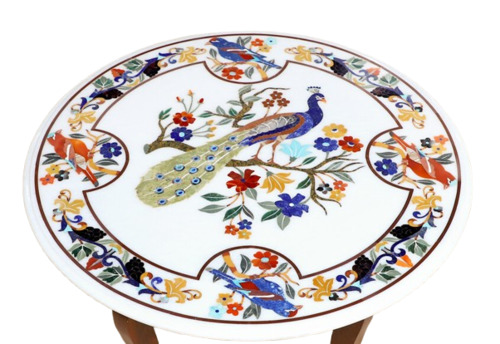 Marble Inlay Table Top - Shape: Round