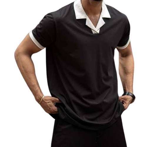 Half Sleeves Collar T Shirt - Color: Black