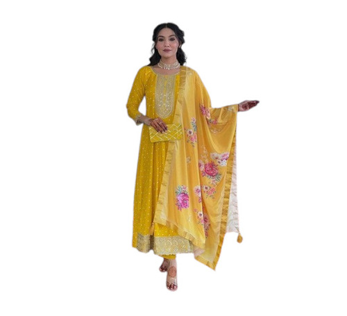 Embroidered Poly Blend Kurti Set - Color: Yellow
