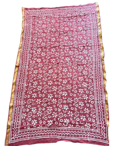 Indian Hand Block Print Silk Jari Border Sarongs - Color: Multicolor
