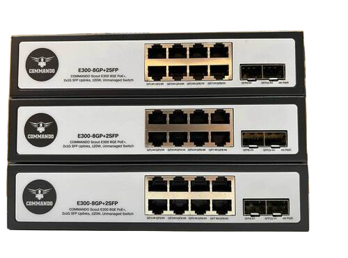 E300-8Gp-2Sfp Commando Scout E300 8X1Gbe Full Poe/Poe+ 2X1G Sfp Uplinks 130W Unmanaged Switch - Color: Black