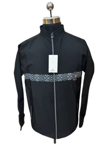 Mens Black Full Sleeve Polyester Jacket - Design: Standard