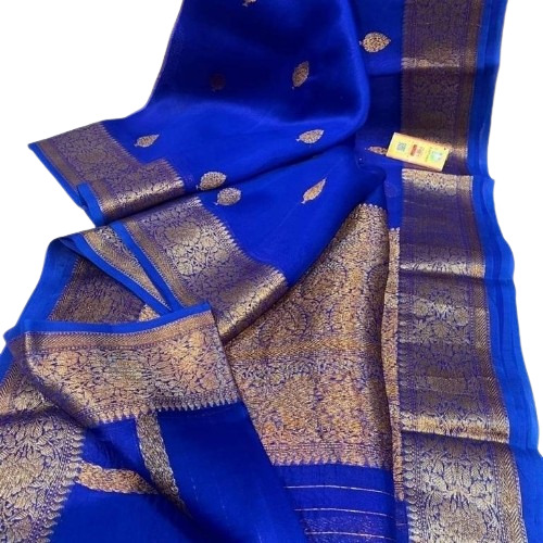 Blue Organza Kora Silk Saree - Design: Standard