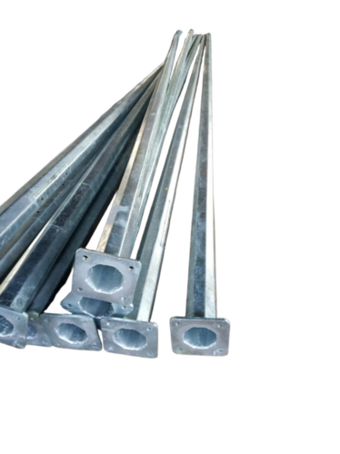 9m Octagonal GI Street Light Pole - Hot-Dip Galvanized Steel, Grey, Supports LED Floodlights, MH, HPS | For High-Load Lighting, CCTV, Smart Systems