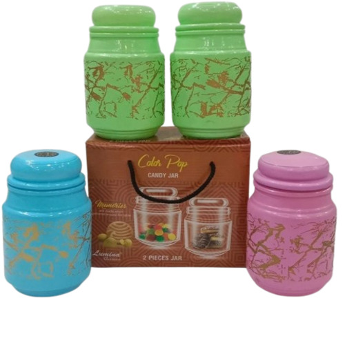 Glass Color Pop Mix Printed Jar - Color: Multicolor