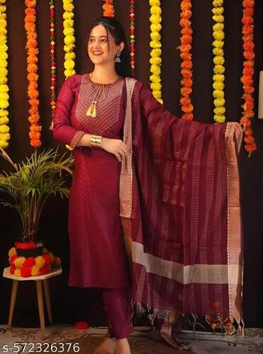Designer Cotton Kurti Set - Color: Maroon