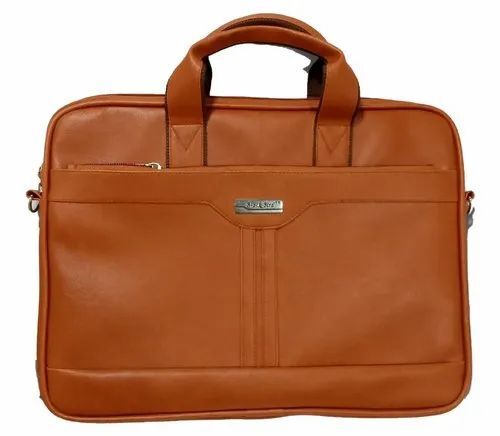 Leather Plain Laptop Bag - Color: Brown