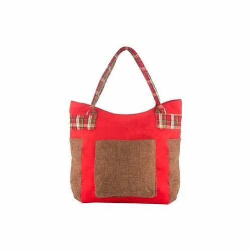 Plain Red Juco Handbags - Design: Standard