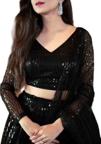 Embroidered Black JBL Semi Stitched Lehenga Choli Dupatta Set