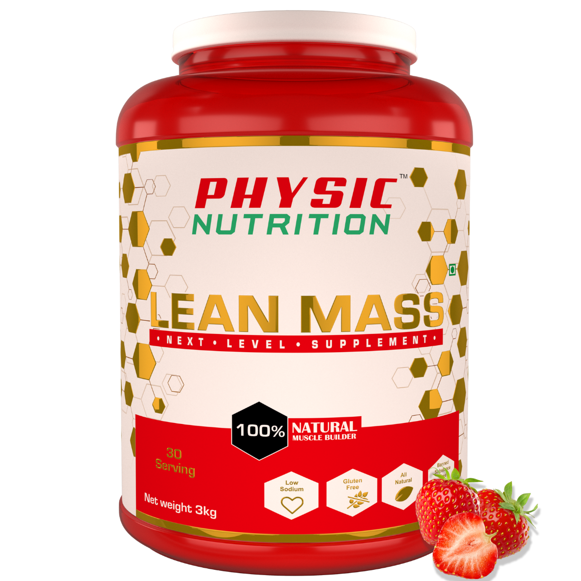 Physic Nutrition Lean Mass Gainer, High Protein, Muscle Builder Strawberry, 3 kg / 6.6 lb, 30 Servings