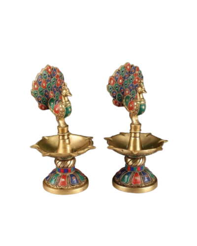 Brass Peacock Diya Pair