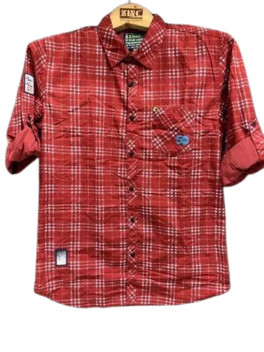 Red Checks Cotton Shirt - Collar Style: Standard