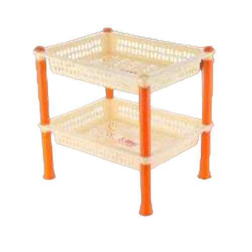 2 Tier Vegetable Racks - 3 Racks, 6 Compartments, Waterproof | Orange & White, Standard Size, Kitchen Use