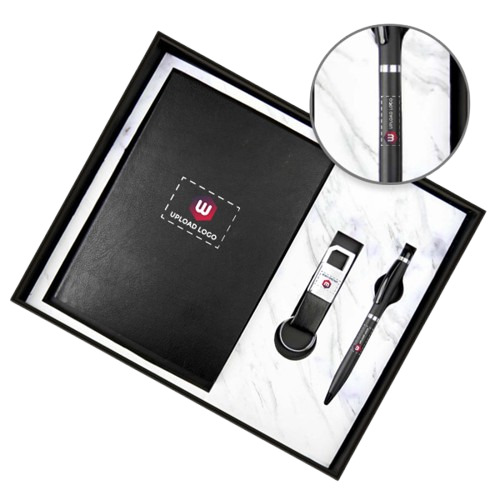 Customized Employees 3-In-1 Combo Office Diary, Pen & Keychain Gift Set (Black) - Binding: Perfect Binding