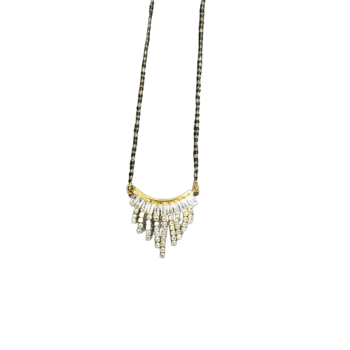 Imitation Mangalsutra - Brass, Medium, Golden Color, Women's Jewelry, Party & Wedding, Lightweight Gold-plated Shine, Dual-tone, Traditional Black Beads, Artificial Diamonds