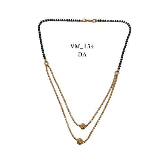 Janvi 2 Line Dokya Mangalsutra - Brass Medium Golden | Two-Line Dokya Layered Design Lightweight Traditional Style Black Beaded Chain