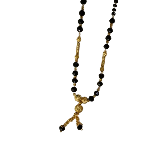 Lycra Black Designer Dokya Mangalsutra - Brass, Medium, Golden, Women, Lightweight Elegant Pendant, Adjustable Chain, Matte Black Finish