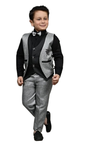 Kids Party Wear Suits - Cotton XS-XL Gray & Black | Breathable Skin-Friendly Quick Dry