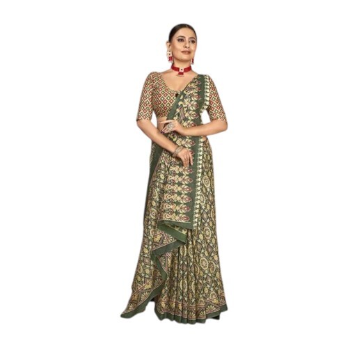 Cotton Hand Block Printed Saree - Color: Multicolor