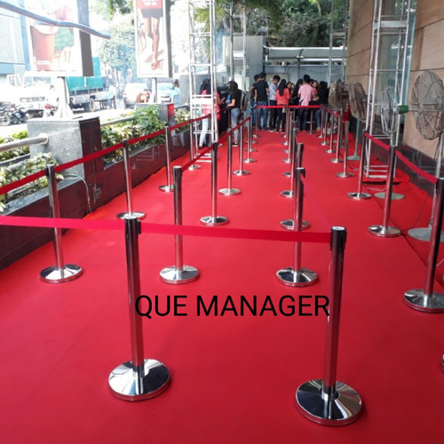 Que Manager Ss 304 Grade - Stainless Steel, Silver and Red, Retractable Belt | Organizes and Controls Queues for Banks, Airports, Hospitals