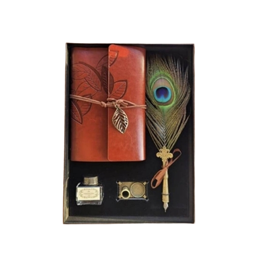 Peacock Feather Pen And Diary Set - Multi Color Standard Size | Durable Good Quality Gift