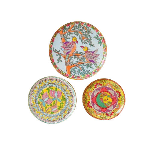 Ritualistic Madhubani Wall Plates For Home Decoration Set Of 3 Plate - Color: Multi