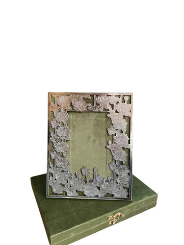 Beautiful Rose Silver Photo Frame with Olive Green Giftbox