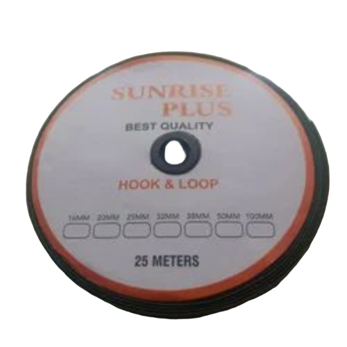 20 Mm Double Sided Sunrise Plus Look And Hook Tape - Polyester 4 Inch, Black, 25m Roll Durable